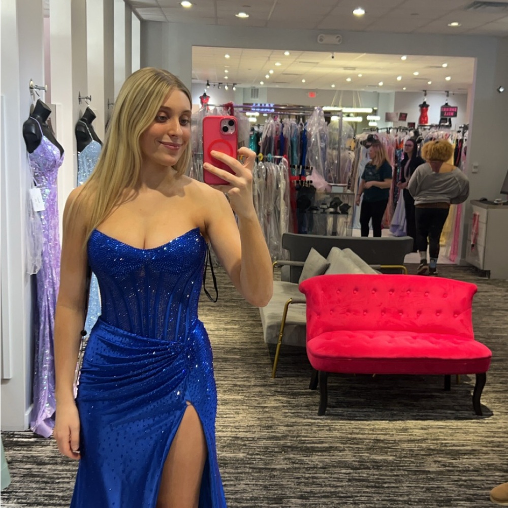 Sherri Hill Blue Strapless Gown